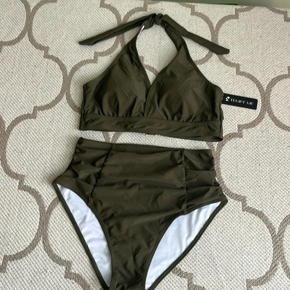 Tempt Me Two Piece High Waisted Push Up Halter Tummy Control Bikini set - Picture 5 of 17